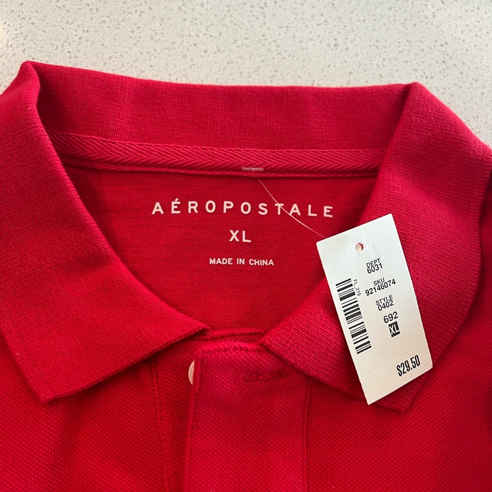 NWT Men’s XL Extra Large Red Aeropostale Polo Shirt Cotton
